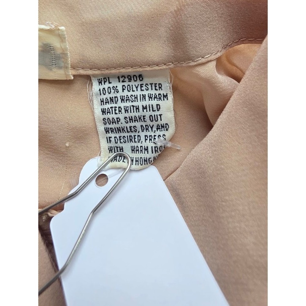 Vintage Tie Neck Blouse Womens 14 Tan Puffed Shoulder Button Down Office Top - Picture 6 of 7